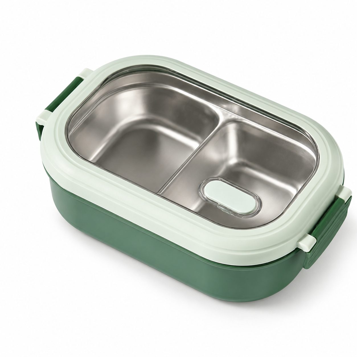 Caserola Container pentru Pranz, Caserola LUNCH BOX pentru Studenti, din Plastic PP, pentru Scoala, Compartiment Metalic in Interior, 22.5 x 14.5 x 8 cm, Verde