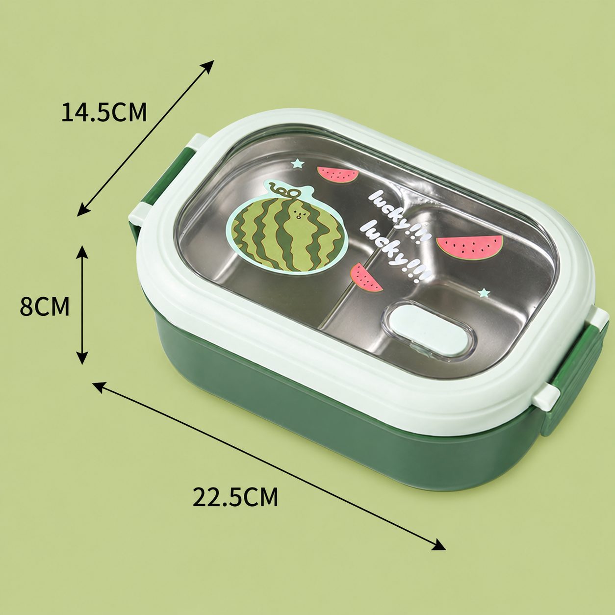 Caserola Container pentru Pranz, Caserola LUNCH BOX pentru Studenti, din Plastic PP, pentru Scoala, Compartiment Metalic in Interior, 22.5 x 14.5 x 8 cm, Verde