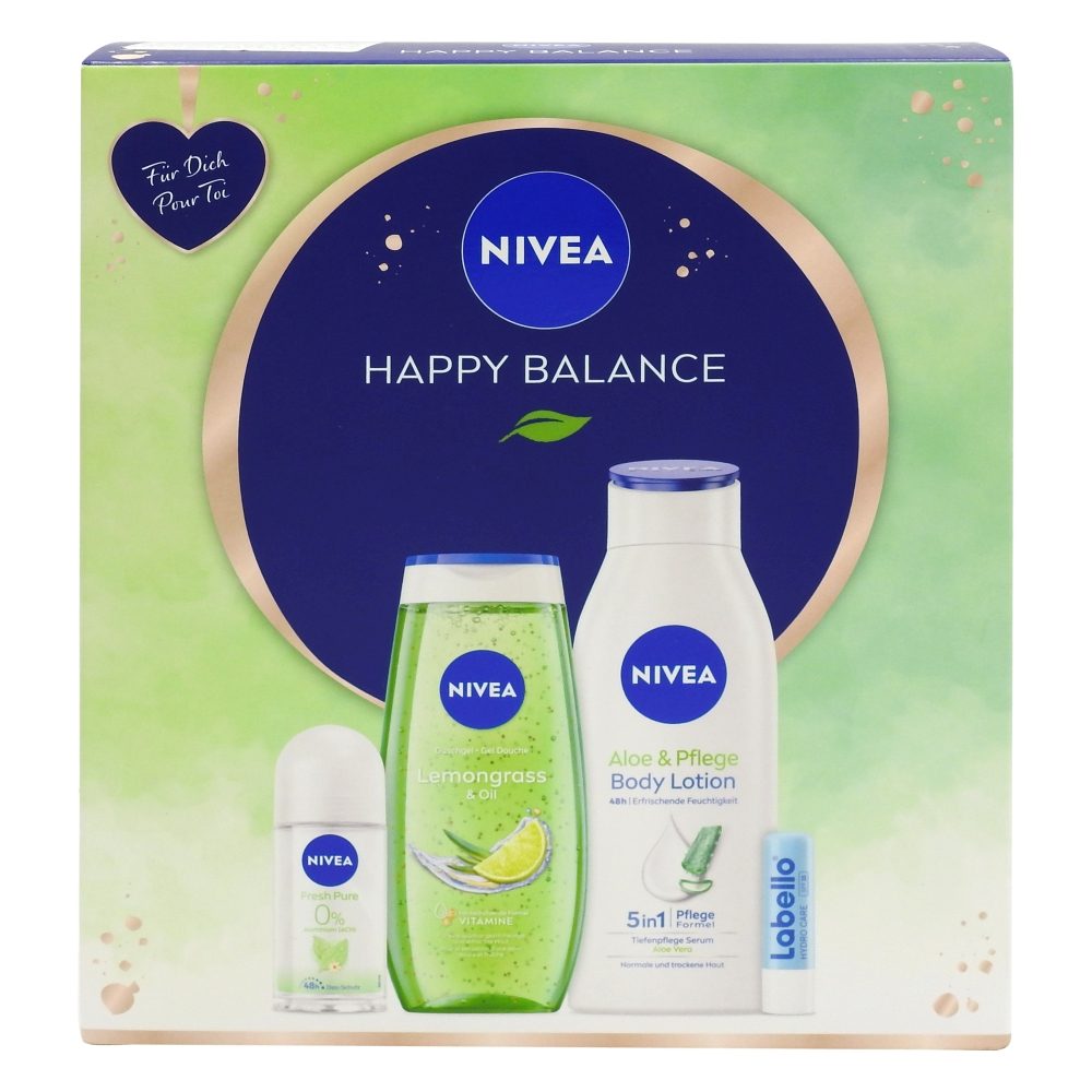 Caseta Cadou, Nivea, Gel de Dus 250, Lotiune de Corp 400, Lipstick5.5 Happy Balance