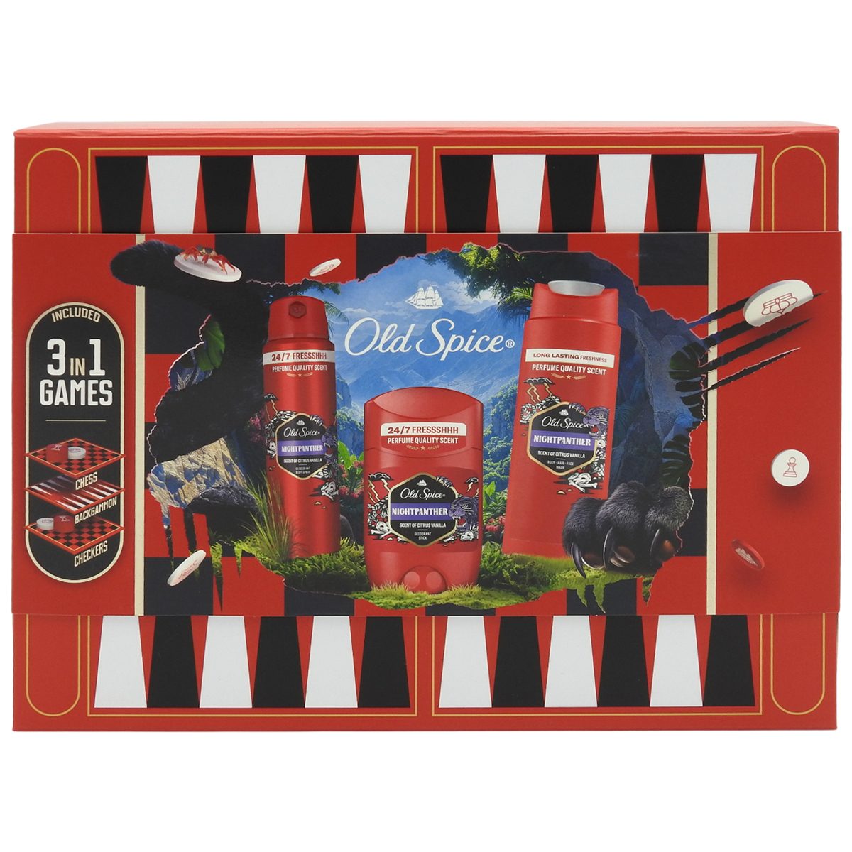Caseta Cadou, Old Spice, Deo150, Gel de Dus 250 ml, Stick50 ml, Joc Gamebox Nightpanther
