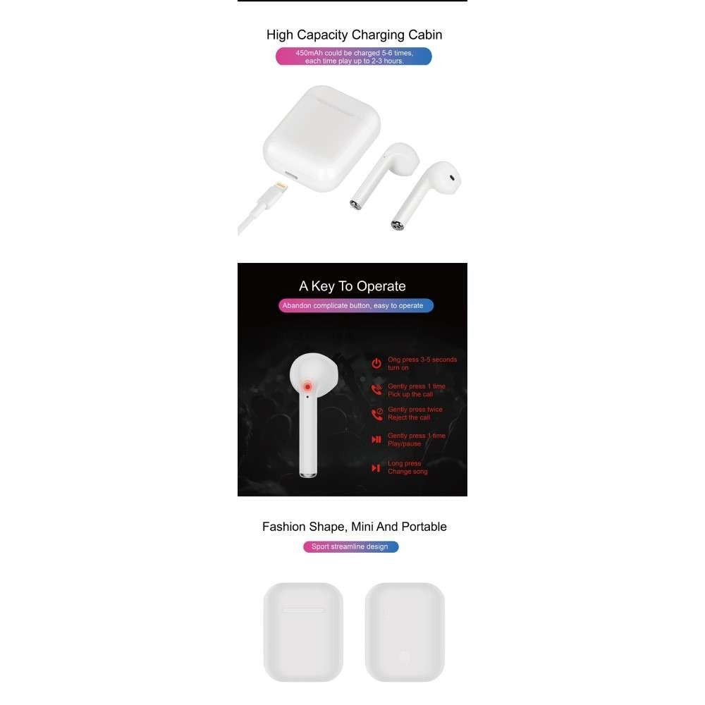 Casti Wireless Bluetooth MKJ-I8X Earbuds, Alb