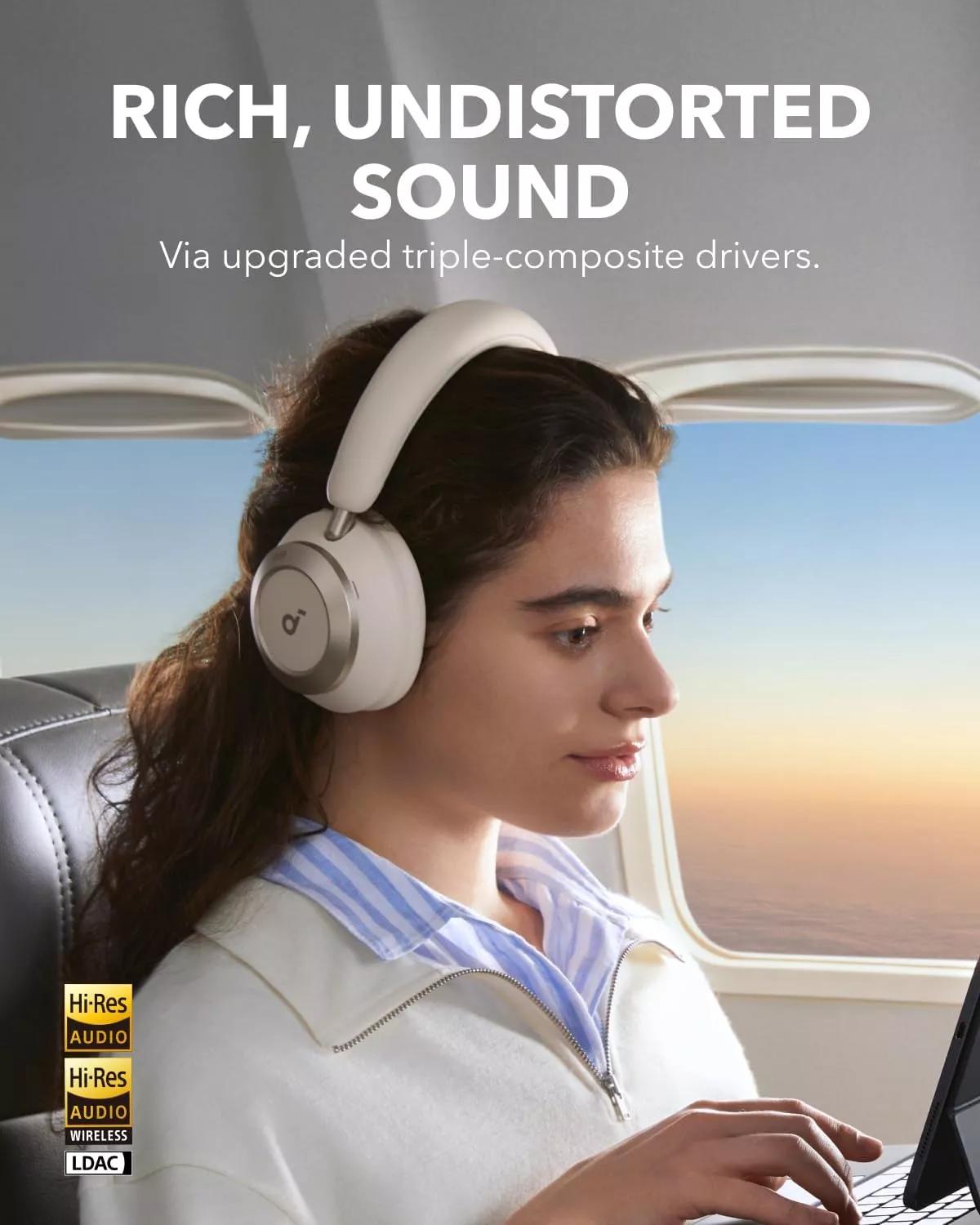 Casti Anker "Soundcore Space One Pro", Over-Ear, utilizare multimedia, Bluetooth 5.3, 4 x mic, durata baterie pana la 60 ore, pliabile, ANC, alb, "A3062G21" (timbru verde 0.18 lei) - 0194644186838