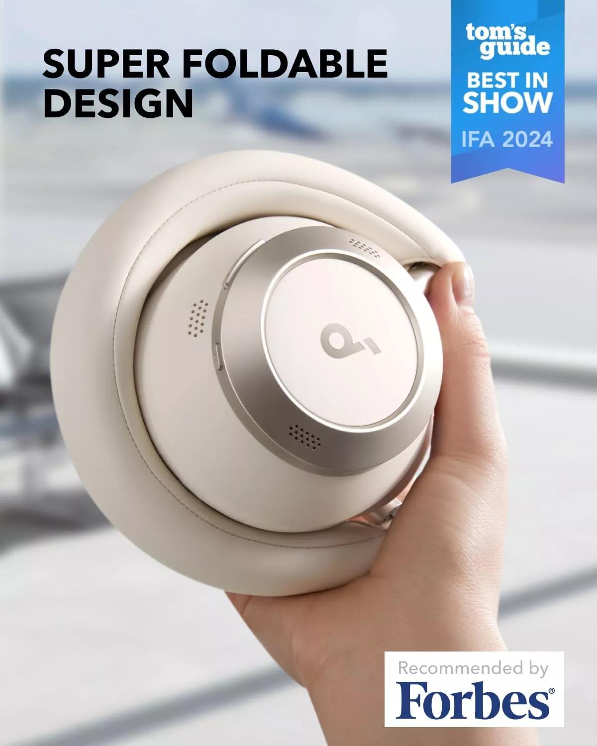 Casti Anker "Soundcore Space One Pro", Over-Ear, utilizare multimedia, Bluetooth 5.3, 4 x mic, durata baterie pana la 60 ore, pliabile, ANC, alb, "A3062G21" (timbru verde 0.18 lei) - 0194644186838