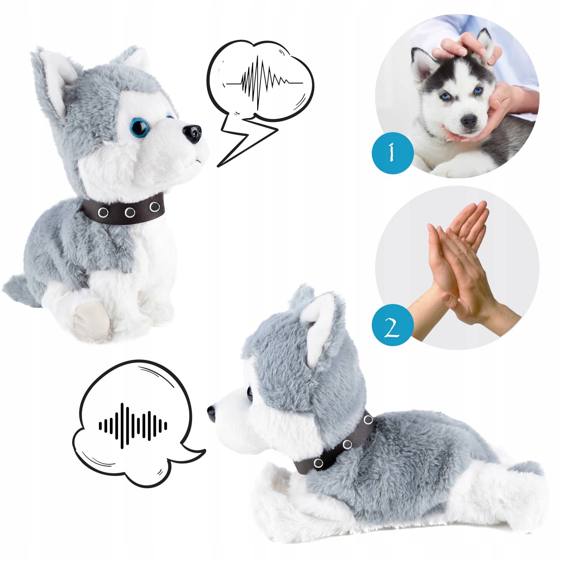 Catel interactiv pentru copii cu sunete si miscare, reactie la atingere si zgomot, 28x24x11 cm, gri - 10