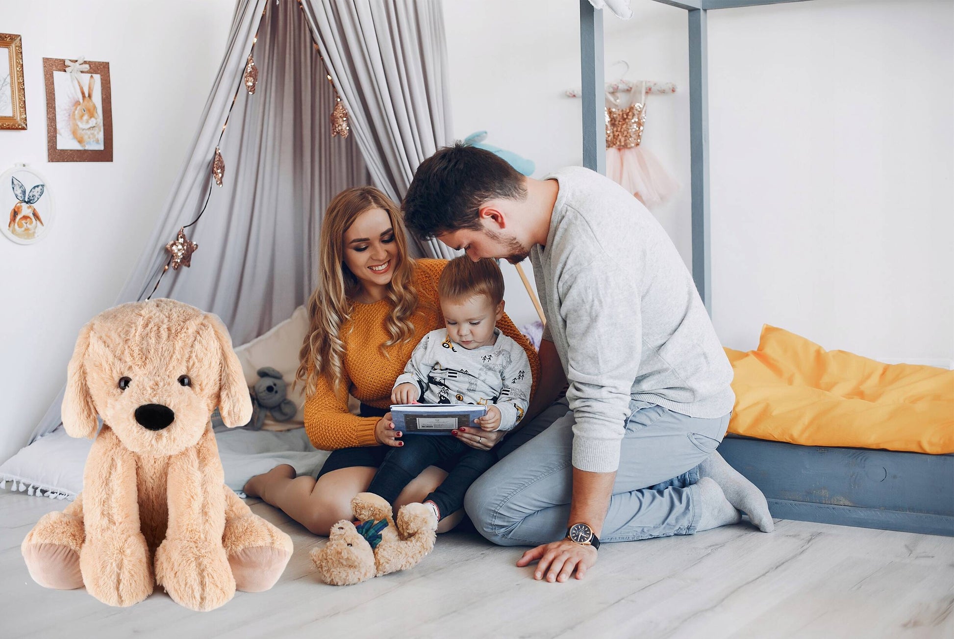 Jucarie plusata catel urias, foarte moale si pufoasa, 60x50 cm, maro - 8