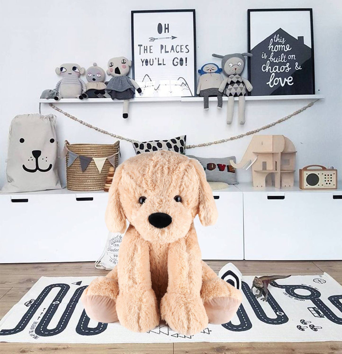 Jucarie plusata catel urias, foarte moale si pufoasa, 60x50 cm, maro - 11