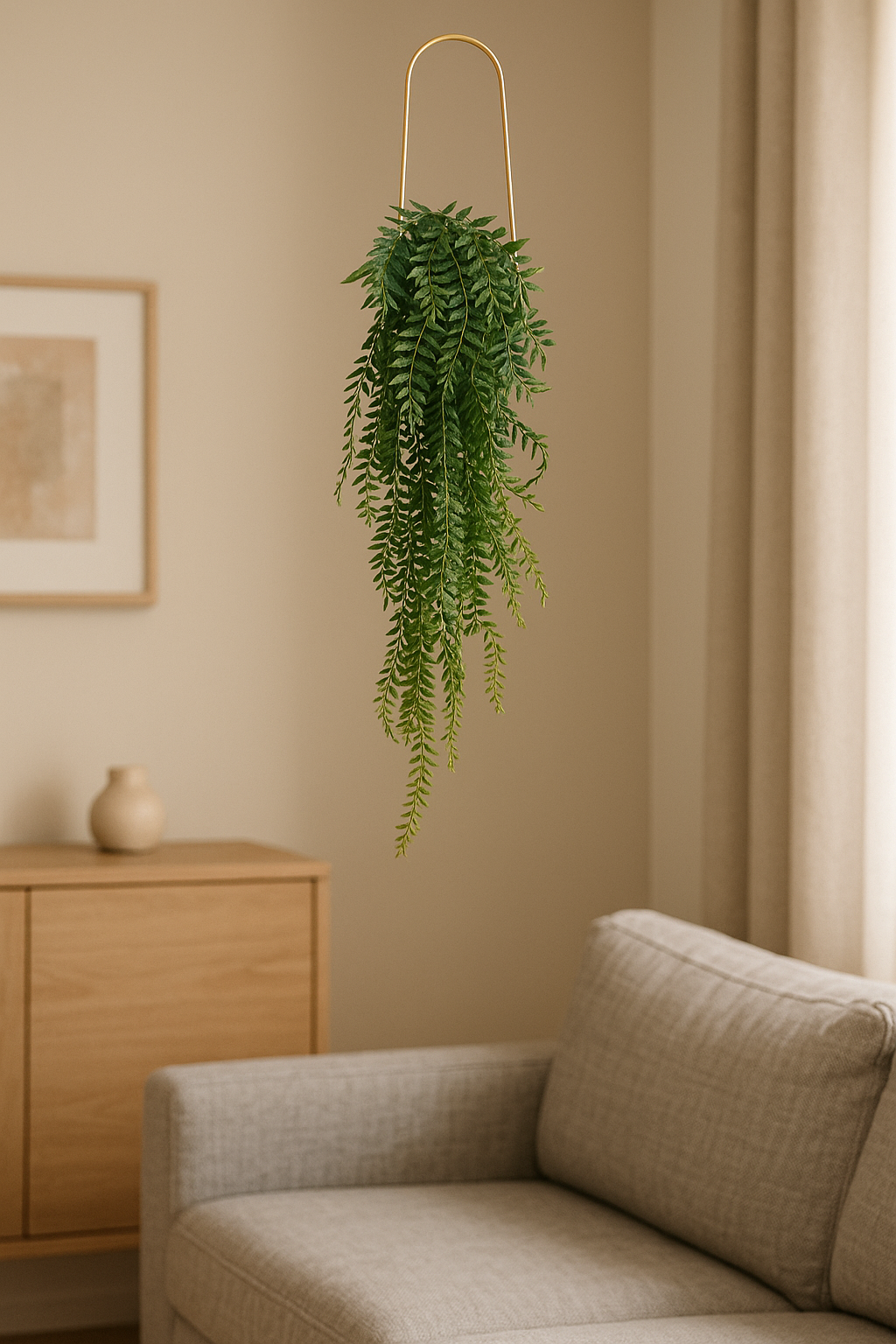 Planta artificiala suspendata Atmosphera Le Collectionneur cu ghiveci ceramic, 105 cm, auriu
