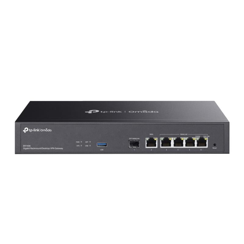 "Omada Gigabit Rackmount/Desktop VPN Router PORT: 1× Gigabit SFP WAN/LAN Port, 1× Gigabit RJ45 WAN Port, 4× Gigabit WAN/LAN RJ45 Ports FEATURE: Integration with Omada SDN Controller, Support 100 IPsec VPN Tunnels, 50 PPTP/L2TP VPN Tunnels, 50 OpenVPN Tunn