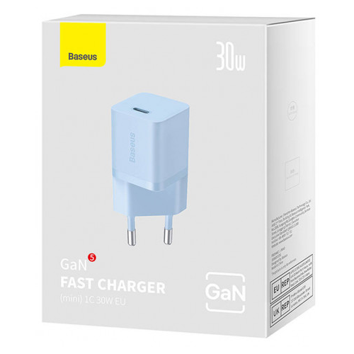 INCARCATOR retea Baseus Mini, GaN5 Fast Charger 30W, 1 x USB Type-C 5V/3A, albastru "CCGN070603" - 6932172624453