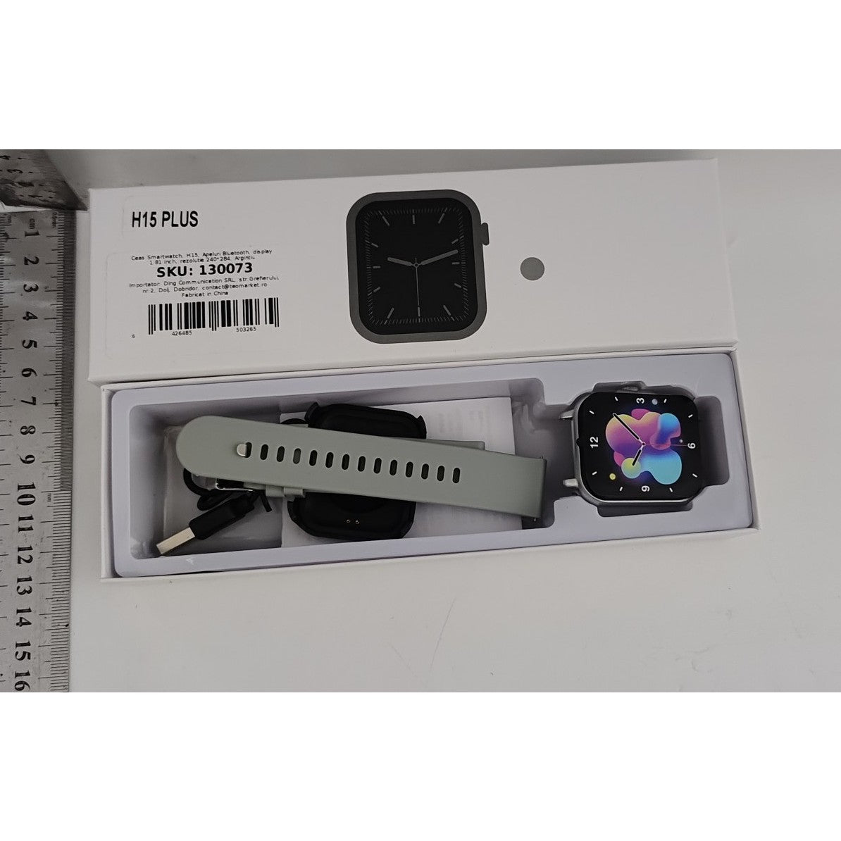 Ceas Smartwatch, Editia H15, Apeluri Bluetooth, Afisaj 1.81 inch, Rezolutie 240 x 284, Puls, Siri, Baterie 180 mAh, Argintiu