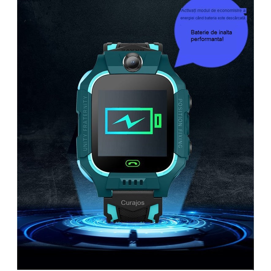 Ceas Smartwatch, Pentru Copii, Model Q19 Z6, Localizare LBS, Istoric Traseu, Monitorizare Spion, Camera Foto, Lanterna, Chat Vocal, Apel SOS, Turcoaz