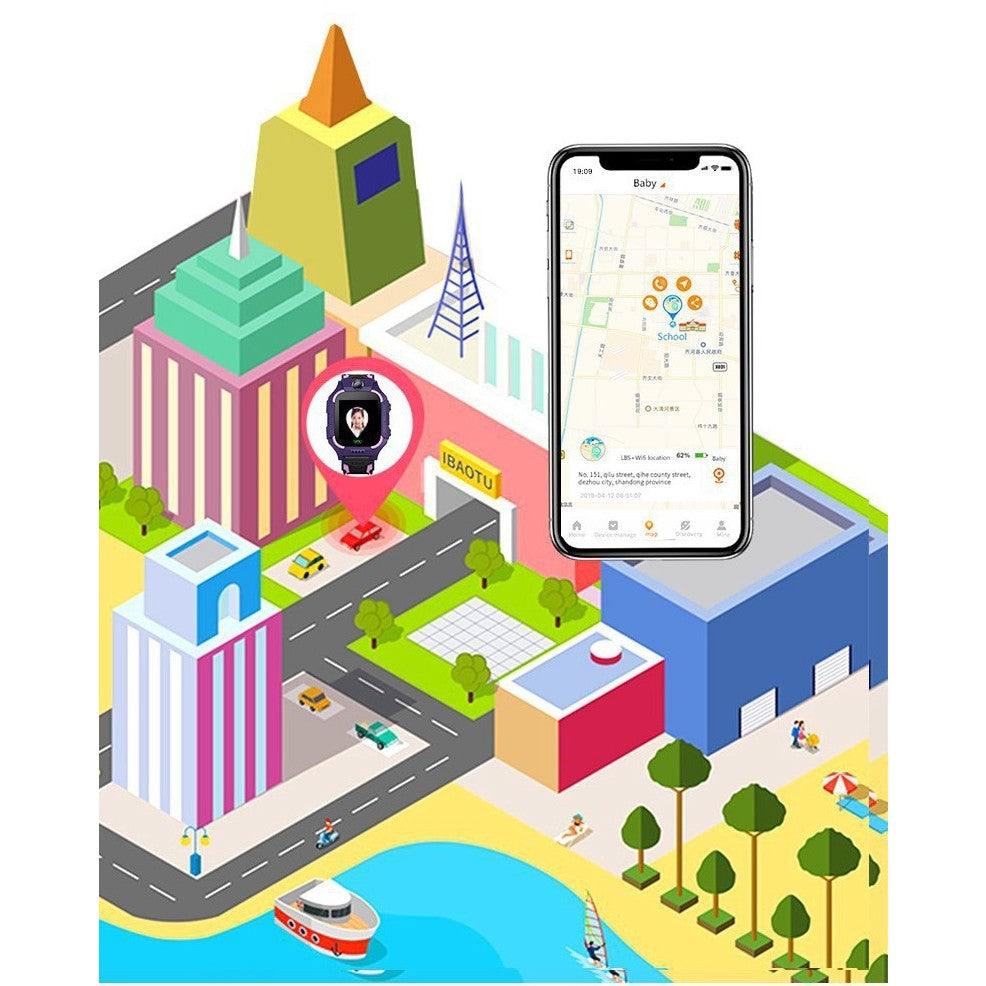 Ceas Smartwatch, Pentru Copii, Model Q19 Z6, Localizare LBS, Istoric Traseu, Monitorizare Spion, Camera Foto, Lanterna, Chat Vocal, Apel SOS, Turcoaz