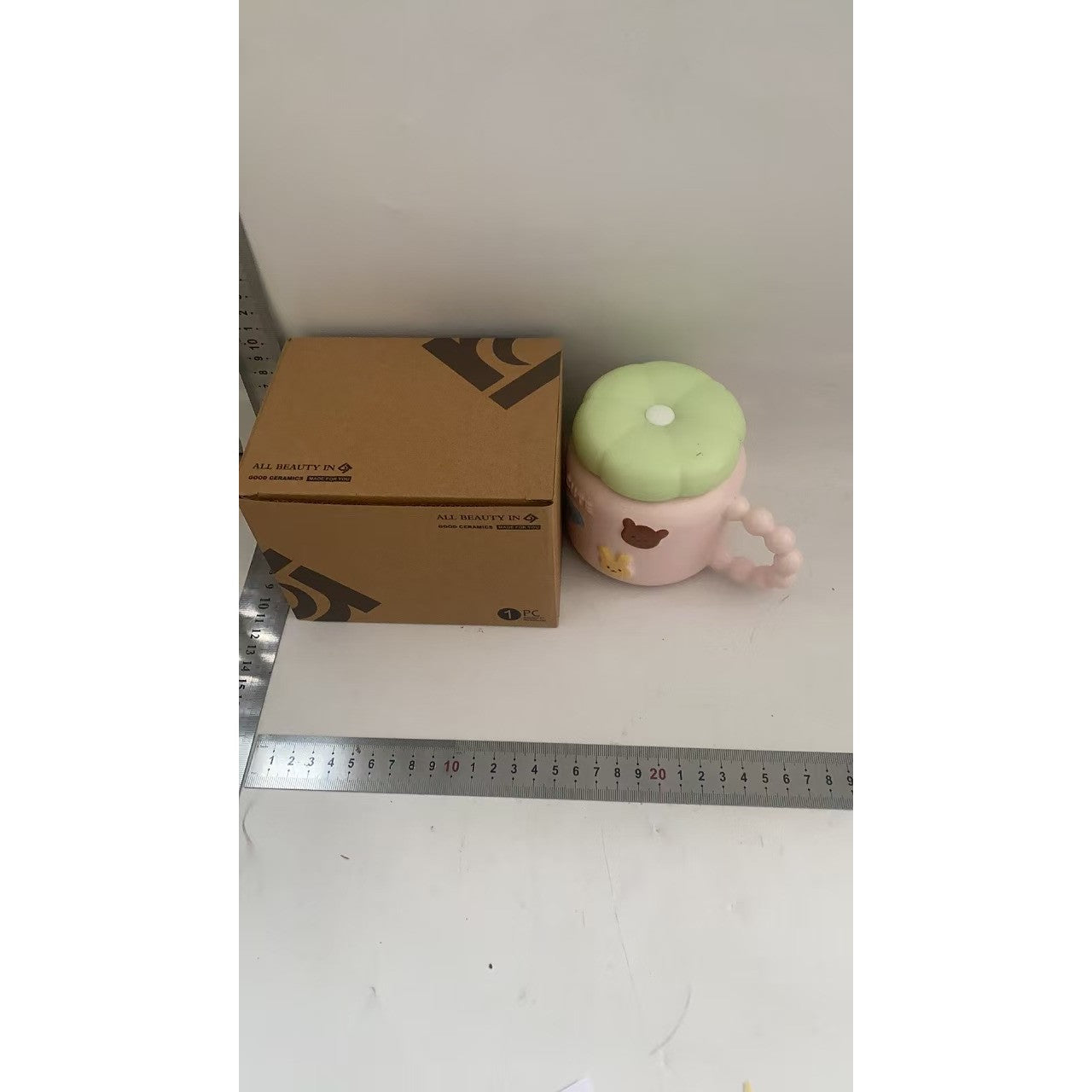 Cana pentru Copii, din Portelan, print Figurine Animalute, Model CUTE, Cana cu Capac, Ceasca pentru Cafea, Ceai, 400ml Roz