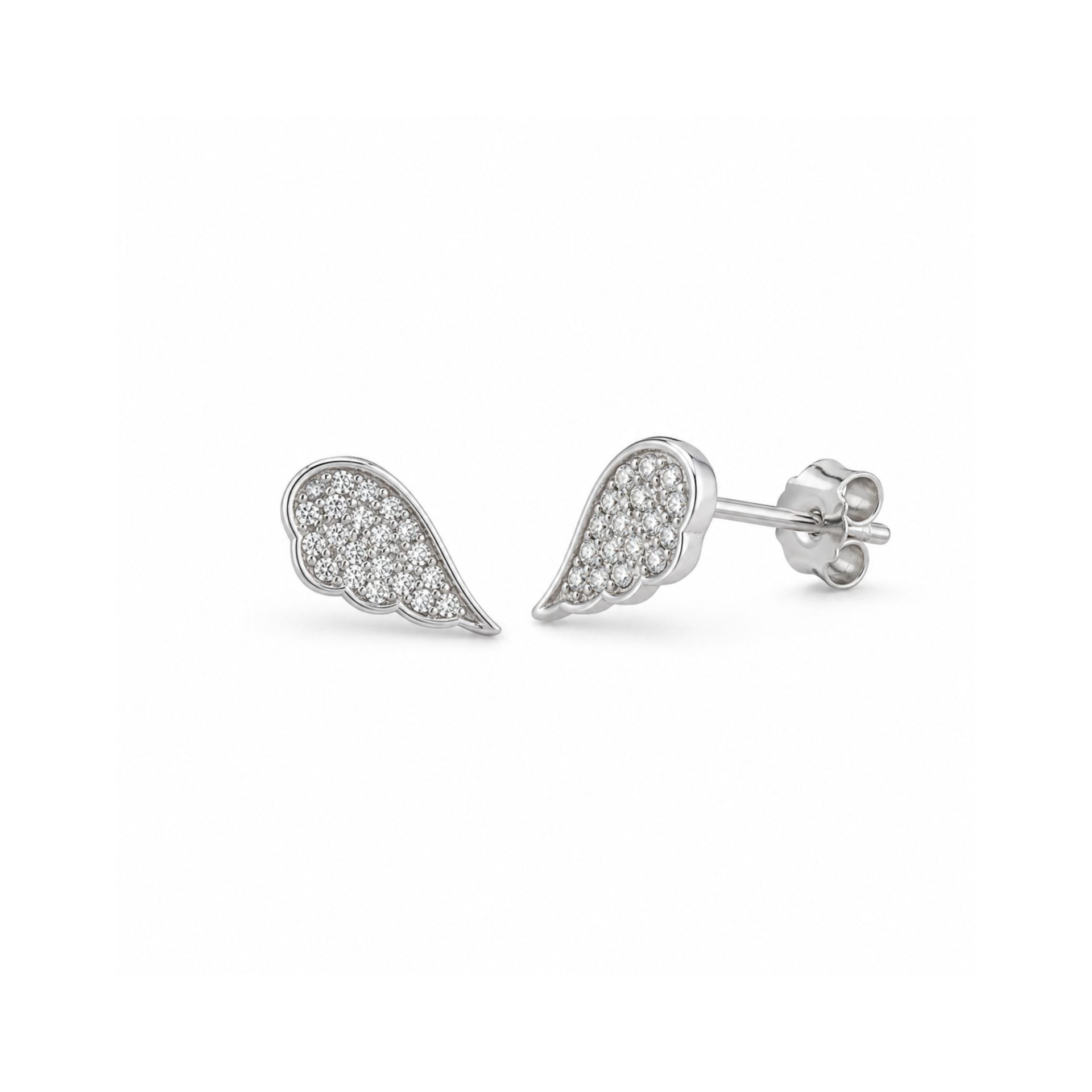 Cercei Stud din Argint 925, Model Aripi de Inger, cu Zirconii Albe, Design Elegant, Finisaj Lucios, Argintiu