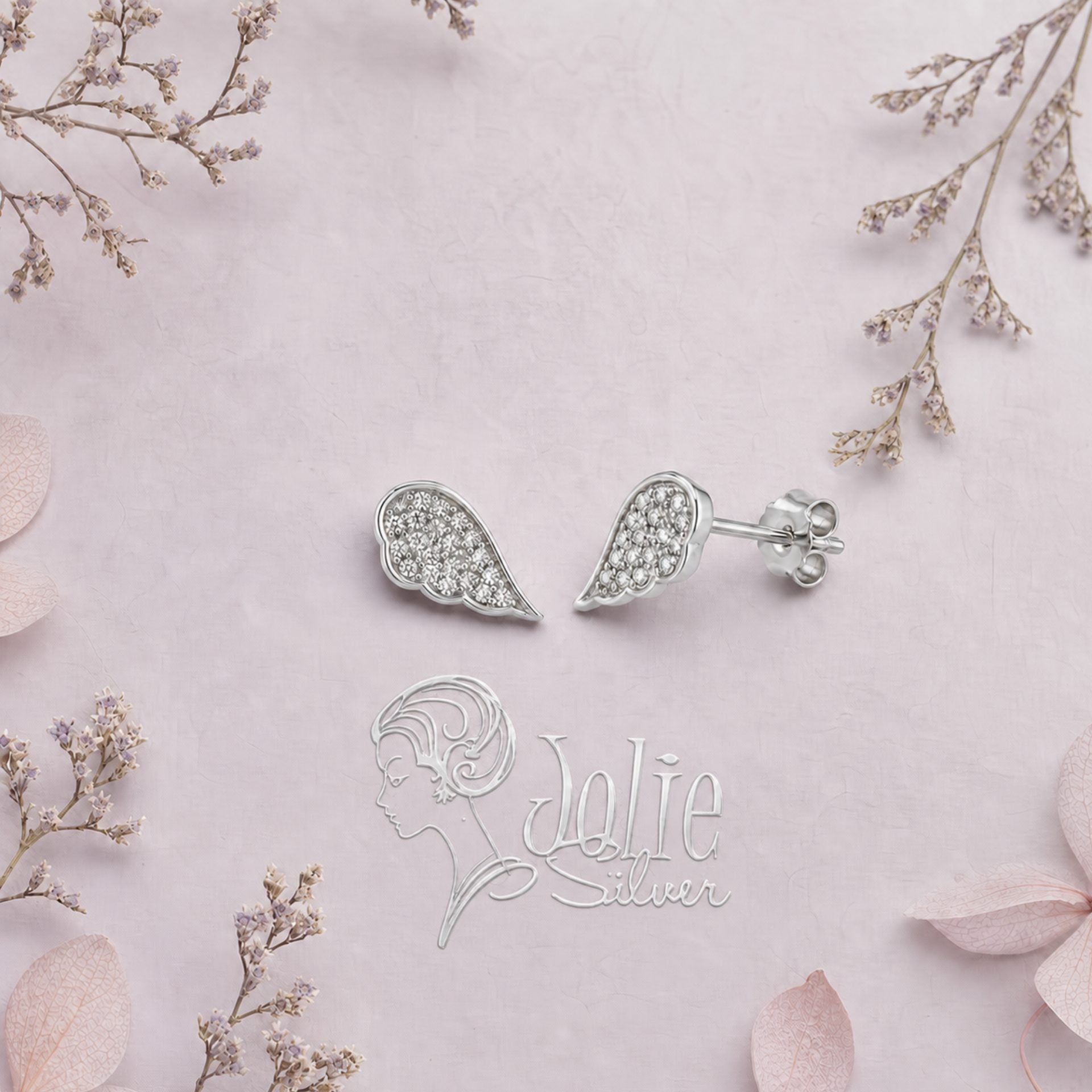 Cercei Stud din Argint 925, Model Aripi de Inger, cu Zirconii Albe, Design Elegant, Finisaj Lucios, Argintiu