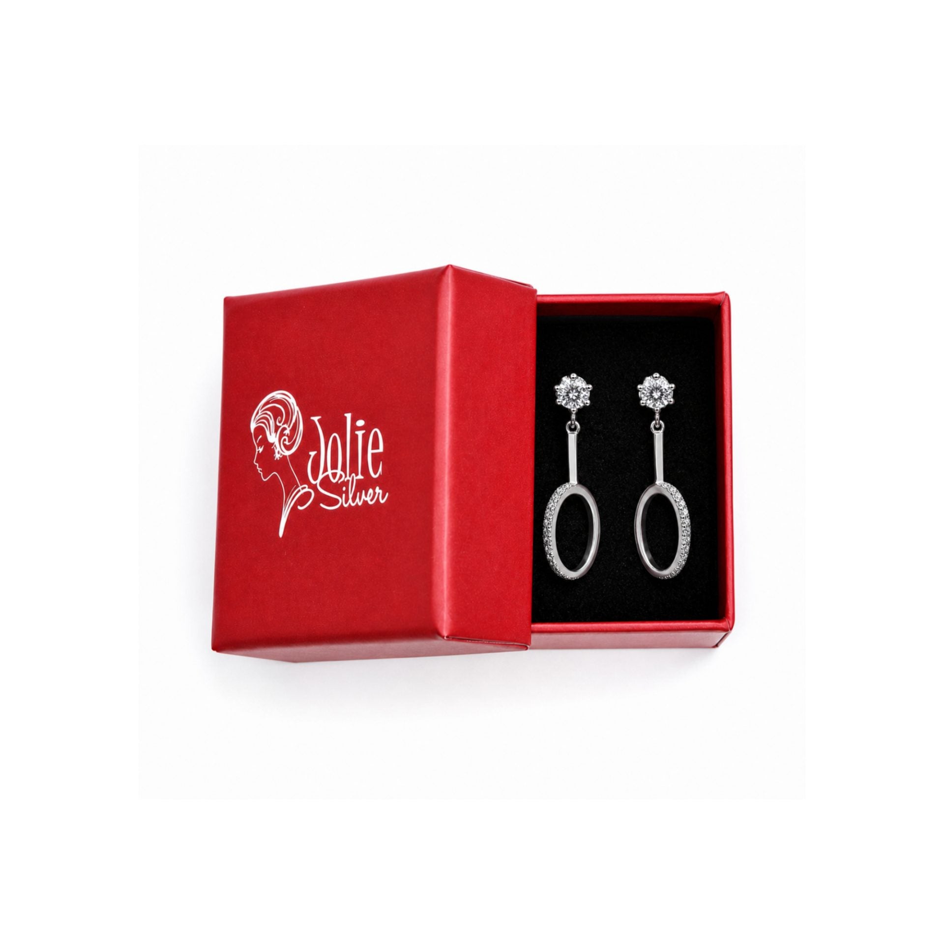 Cercei din Argint 925, Model Cerc Oval Suspendat, Piatra Rotunda la Baza si Contur Decorat cu Pietre Stralucitoare, Greutate 2.9 g, Argintiu