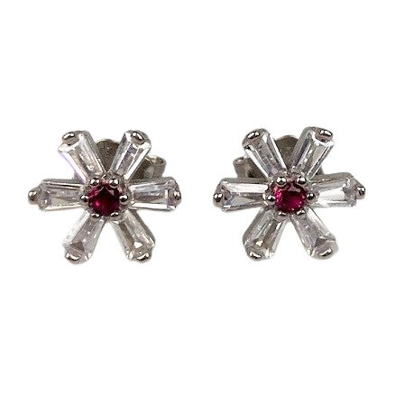 Cercei Argint 925, Floare cu Zirconii Fuchsia
