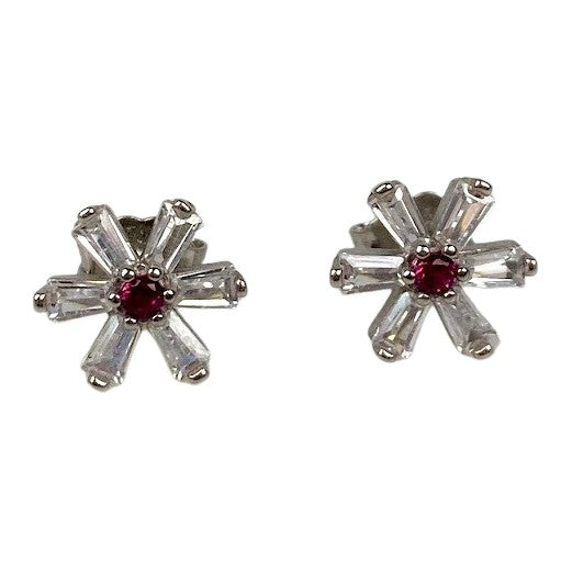 Cercei Argint 925, Floare cu Zirconii Fuchsia