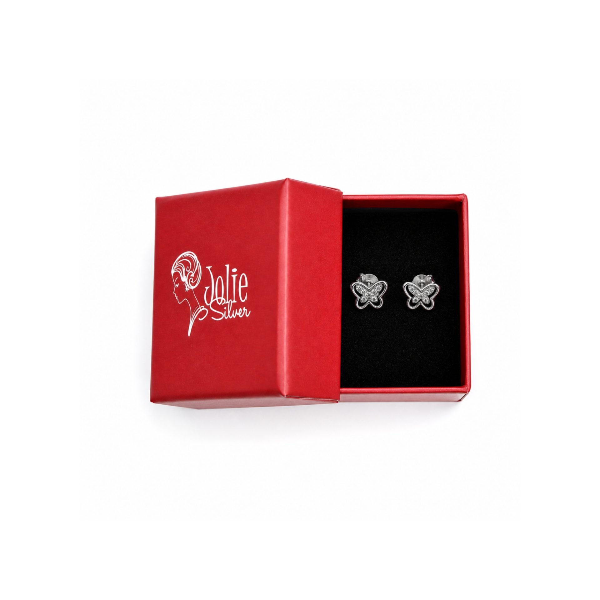 Cercei Tip Stud din Argint 925, Model Fluturaș cu Zirconii Albe, Finisaj Lucios, 1,1 g, Argintiu