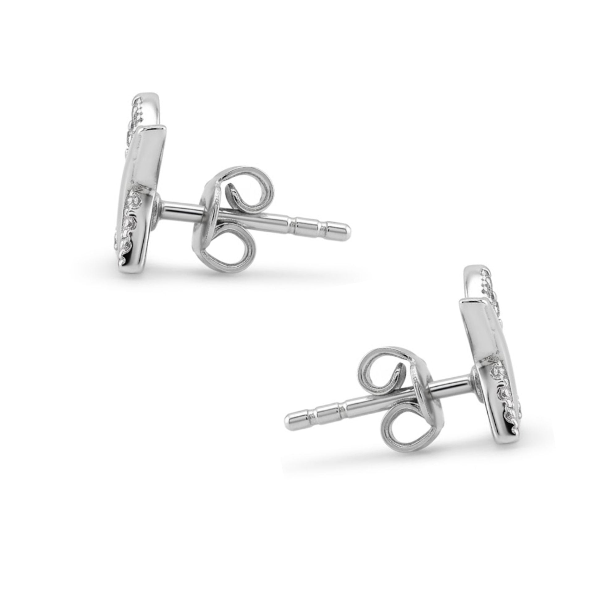 Cercei Tip Stud din Argint 925, Model Fluturași cu Zirconii Albe, Finisaj Lucios, Argintiu