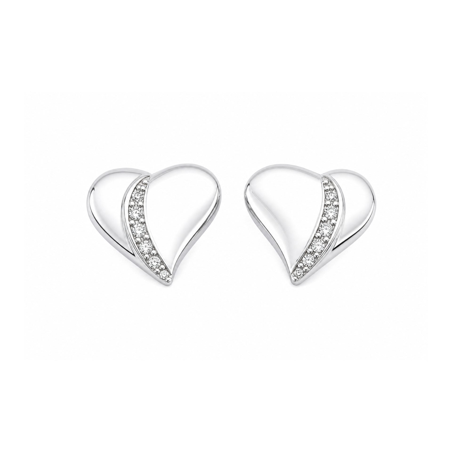 Cercei Tip Stud din Argint 925, Model Inima, Suprafata Decorata cu Zirconii Stralucitoare, Greutate 1.3 g, Argintiu