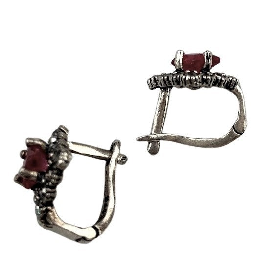 Cercei Argint 925 Romb cu Zirconiu Rosu si Marcasite