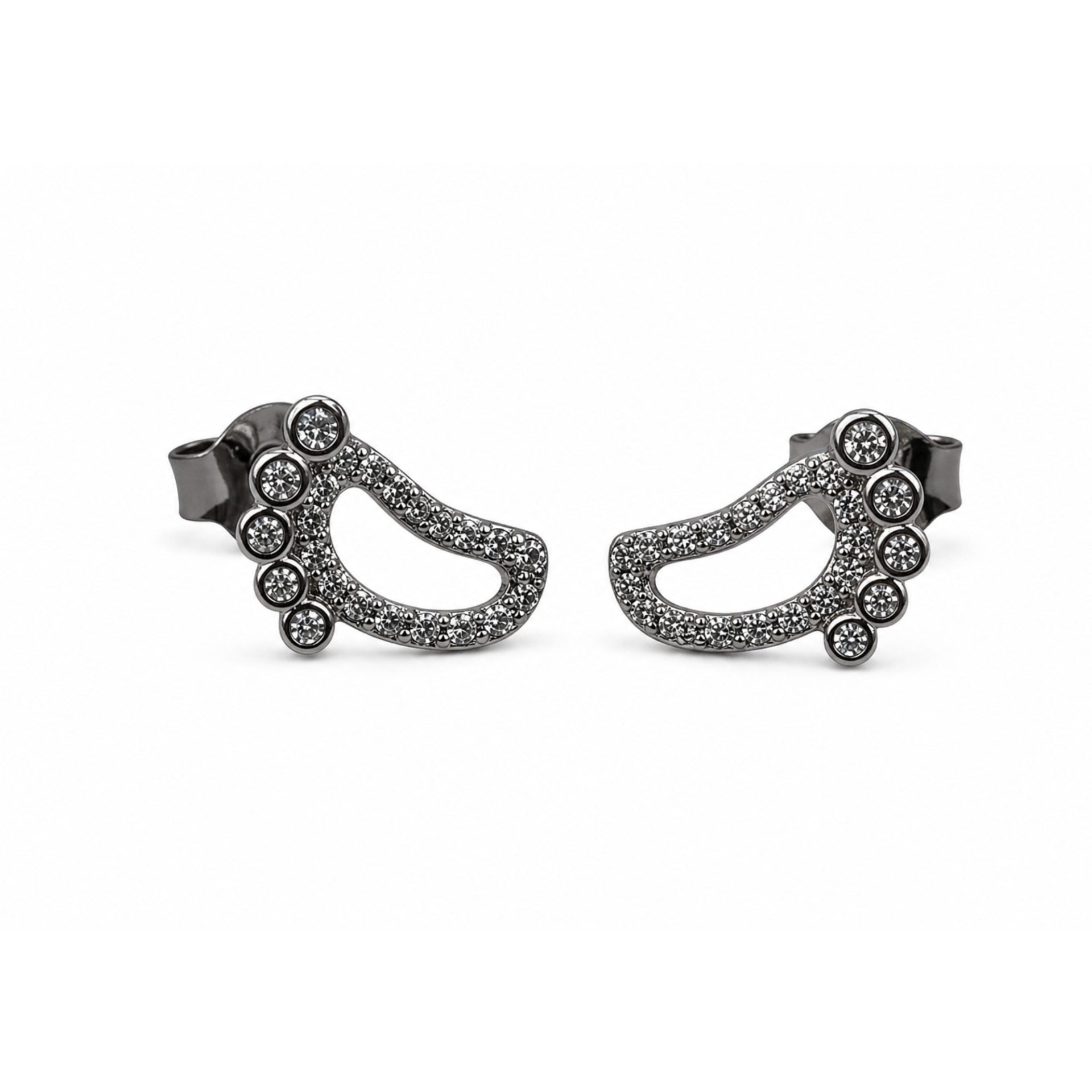 Cercei Tip Stud din Argint 925, Model Talpi, Contur Decorat cu Zirconii si Sistem de Prindere cu Tija si Fluturas, Argintiu