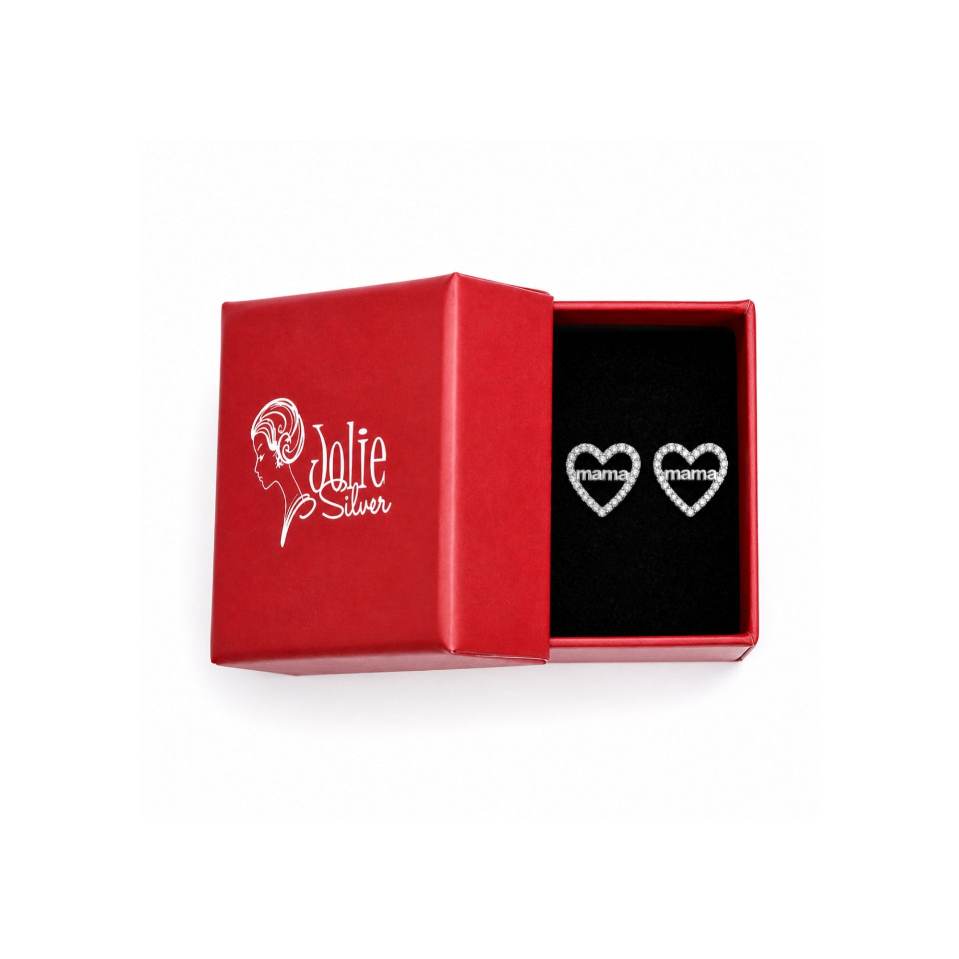 Cercei din Argint 925, Model Inimi cu Text Mama, Bijuterie Decorativa cu Design Simbolic, 12x12 mm, Greutate 1.7 g, Argintiu