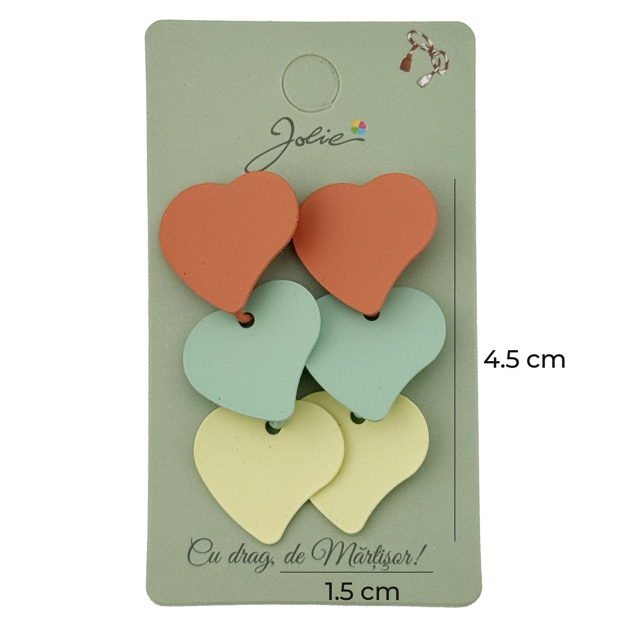 Cercei Dama de Primavara, Jolie, Model 3 Inimi, Eleganti si Moderni, 2.5 x 1.5 cm per unitate, Multicolor