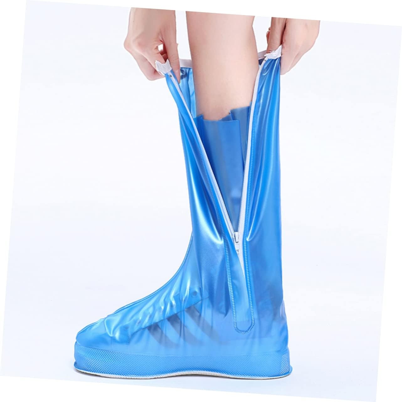 Protectie Incaltaminte pentru Ploaie si Noroi, Impermeabila, Talpa Antiderapanta, cu Fermoar si Capsa, Inaltime 40 cm, Marime S 34-35, Albastru