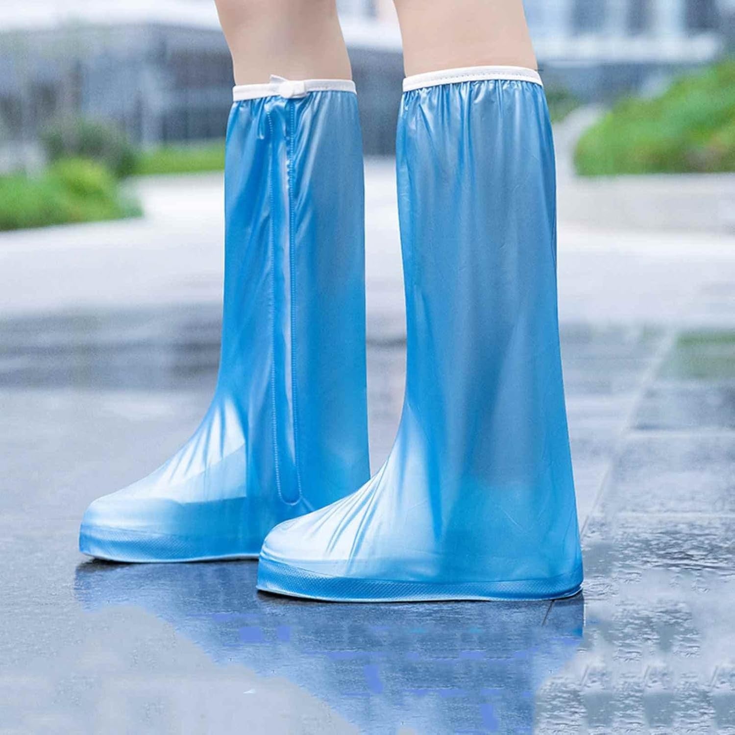 Protectie Incaltaminte pentru Ploaie si Noroi, Impermeabila, Talpa Antiderapanta, cu Fermoar si Capsa, Inaltime 40 cm, Marime S 34-35, Albastru