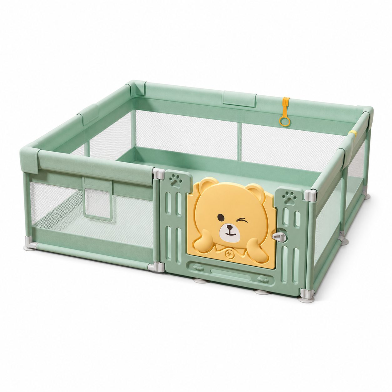 Tarc de Joaca pentru Bebelusi cu Poarta de Siguranta, DNT-147, 200 x 180 x 65 cm, pana la 3 ani, Spatiu de Joaca pentru Interior/Exterior, Portabil pentru Curte, Plasa Respirabila, ABS Poiester, Verde