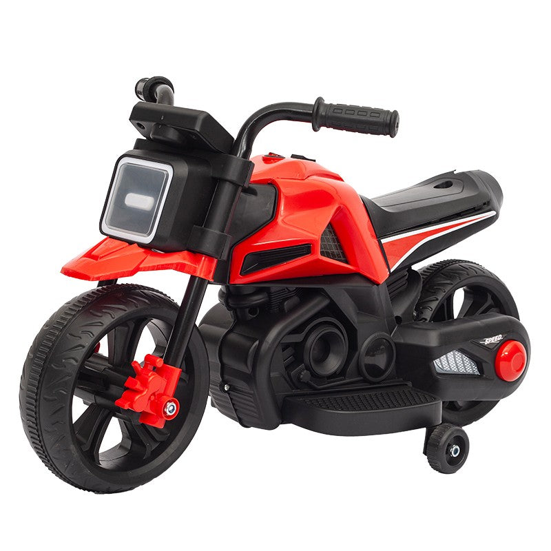 Motocicleta Electrica cu 2 Roti Mari si 2 Roti Ajutatoare, Acumulator Incarcare, Anti-Rasturnare, Lumini, Muzica, Motor:380, Baterie 6V4.5, 41.5x70x34 cm, 4.5 Kg, 3 Ani+, Rosu Negru