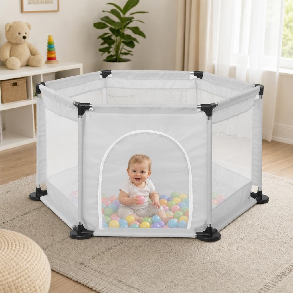 Tarc de Joaca si Siguranta pentru Copii DNT-104, Dimensiuni 130 x 115 x 65 cm, Structura de Protectie pentru Interior, Gri