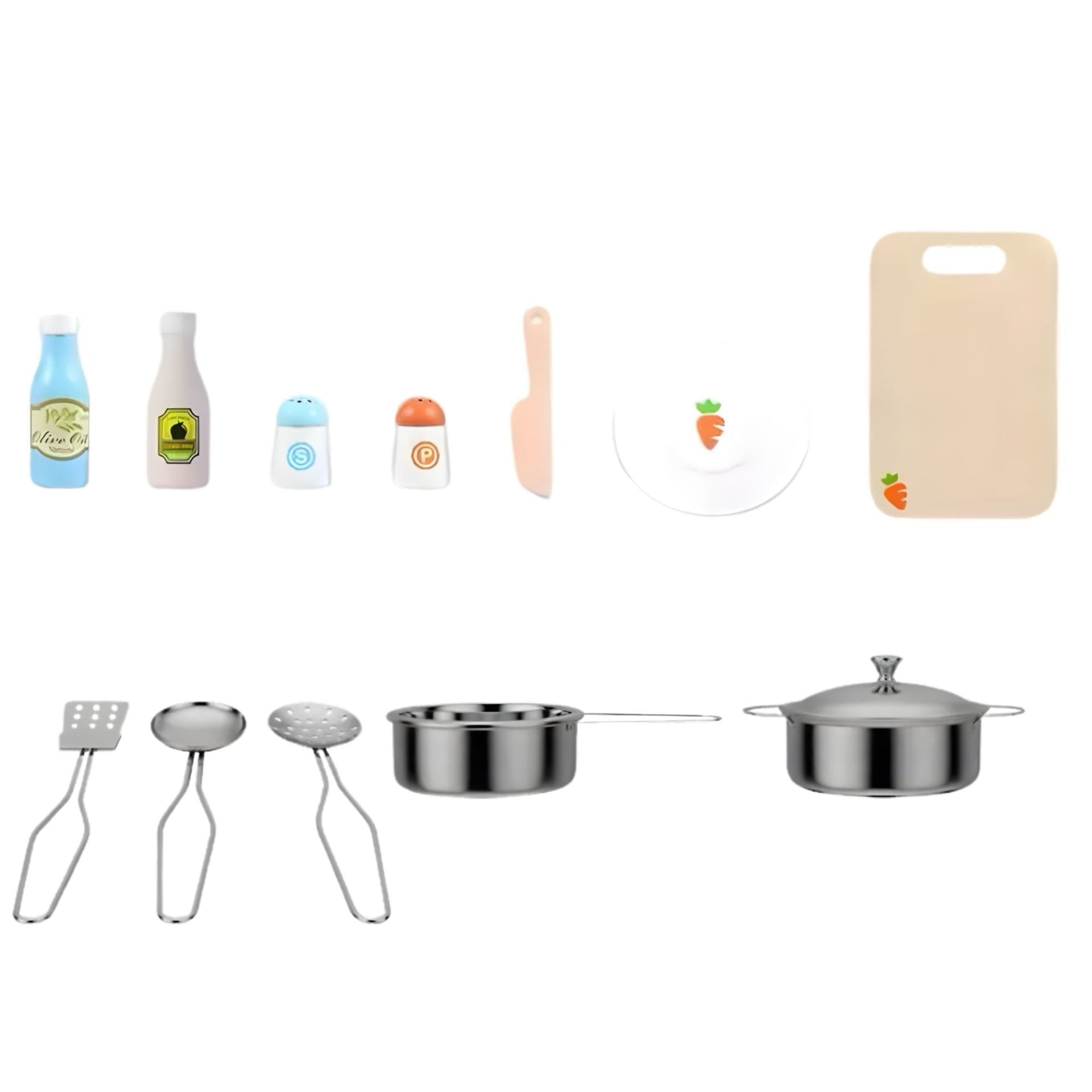Bucatarie Multifunctionala pentru Copii, Stil Montessori, Set Complet din Lemn, Include Plita, Cuptor, Chiuveta, Spatiu de Depozitare, 76.6 x 69 cm, Gri/Multicolora