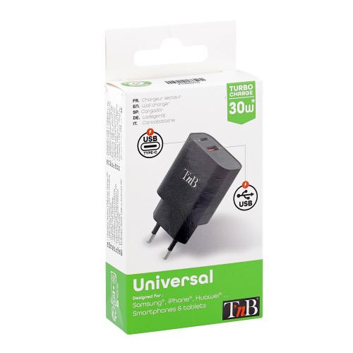 TNB USB TYPE-C PD + USB-A 30W WALL CHARGER - Negru 