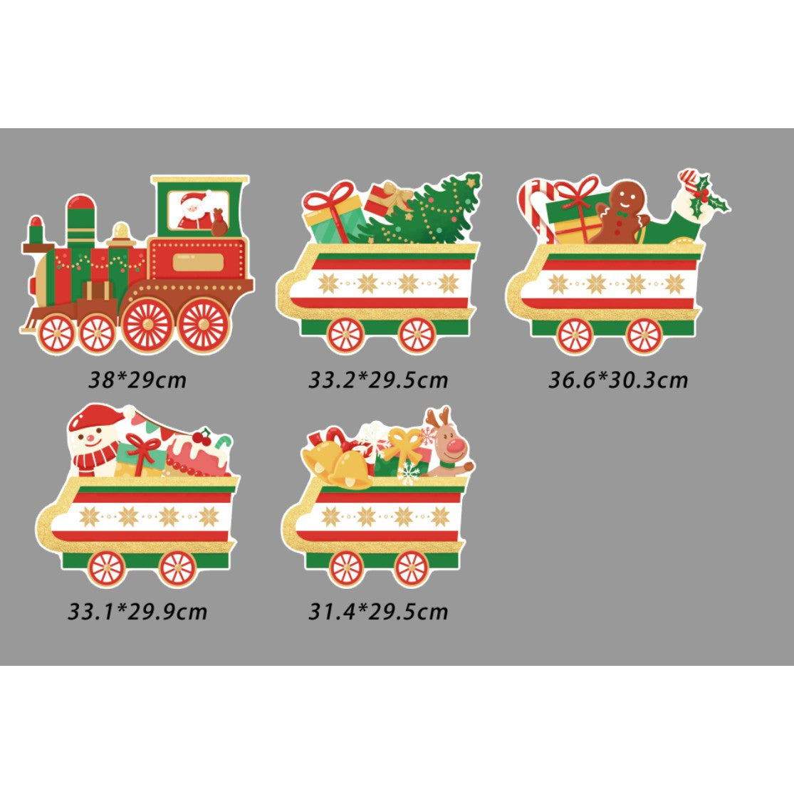 Decoratiune de Craciun, pentru Gradina, Tip Trenulet, 5 Figurine + Bete de Infipt in Pamant, din Plastic, Impermeabil, Model Tren cu Cadouri, Multicolor