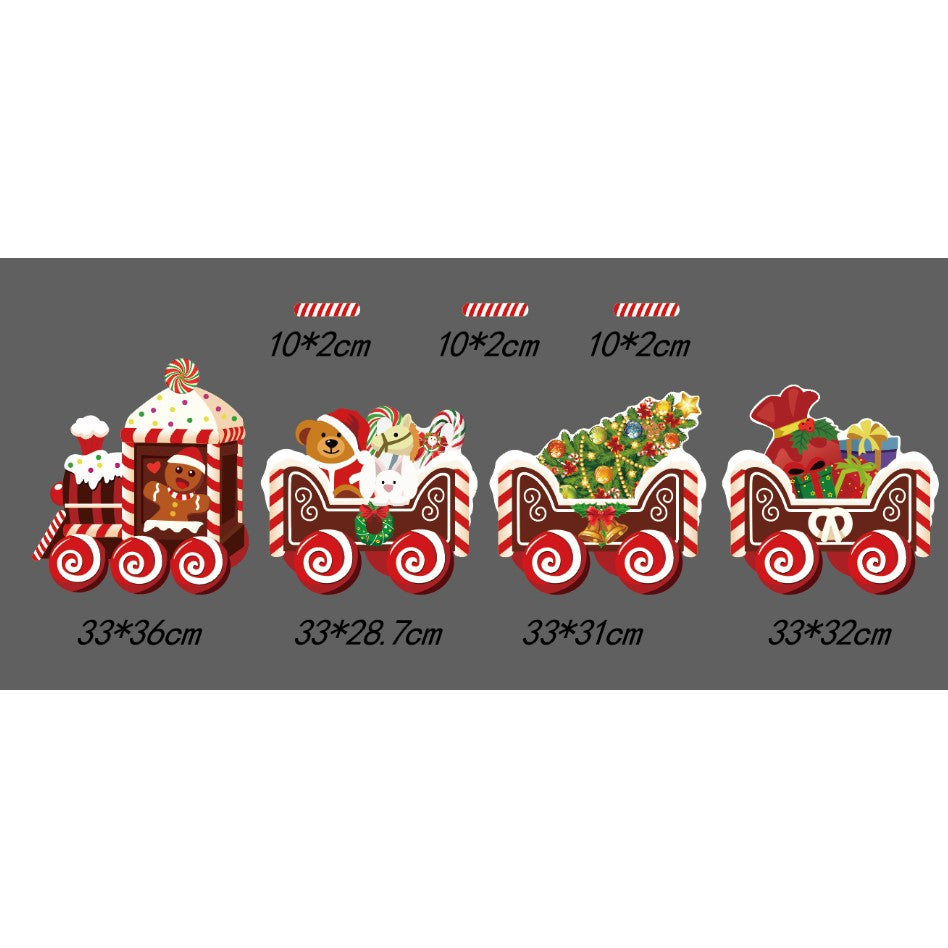 Decoratiune de Craciun, pentru Gradina, Tip Trenulet, 4 Figurine + Bete de Infipt in Pamant, din Plastic, Impermeabil, Model Tren cu Omul Briosa, Multicolor