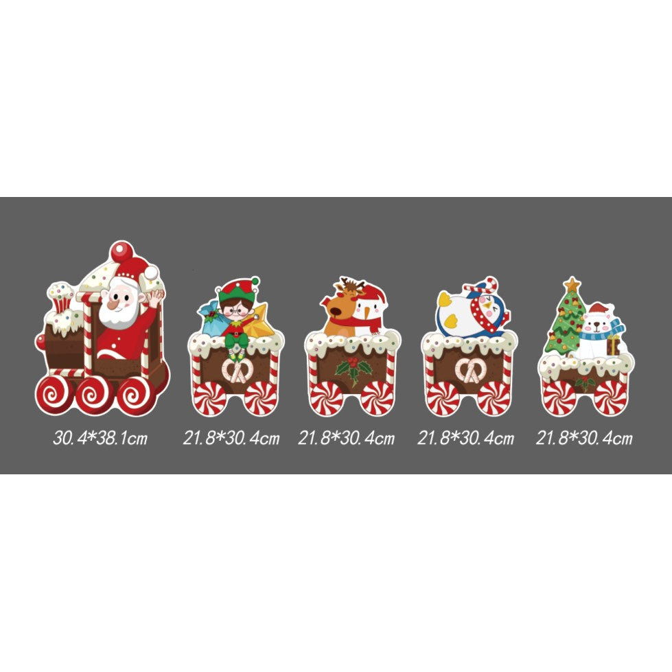 Decoratiune de Craciun, pentru Gradina, Tip Trenulet, 5 Figurine + Bete de Infipt in Pamant, din Plastic, Impermeabil, Model Mos Craciun cu Prietenii, Multicolor
