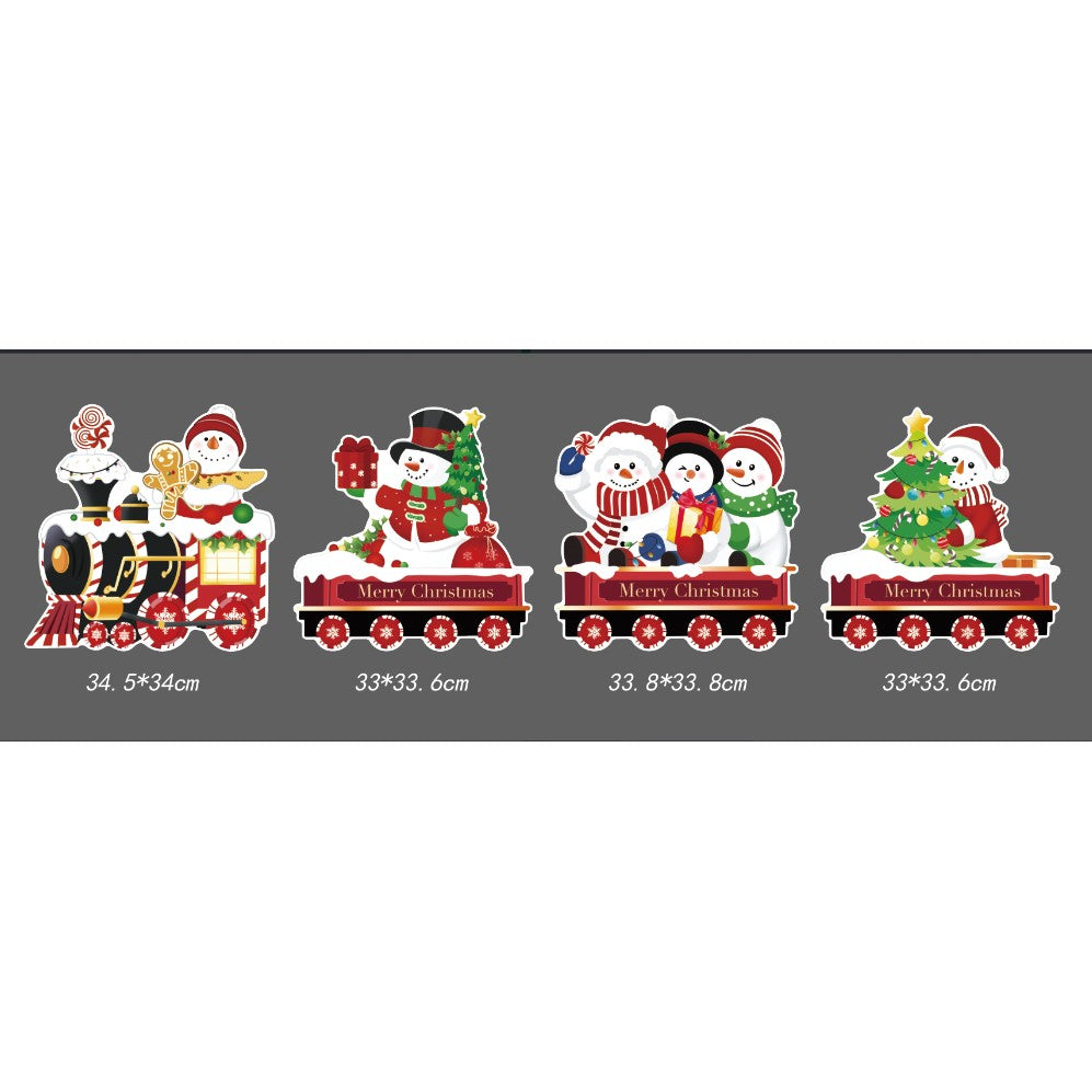 Decoratiune de Craciun, pentru Gradina, Tip Trenulet, 4 Figurine + Bete de Infipt in Pamant, din Plastic, Impermeabil, Model Oameni de Zapada, Multicolor