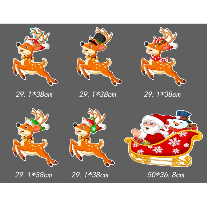Decoratiune de Craciun, pentru Gradina, Tip Trenulet, 6 Figurine + Bete de Infipt in Pamant, din Plastic, Impermeabil, Model Mos Craciun cu Renii, Multicolor