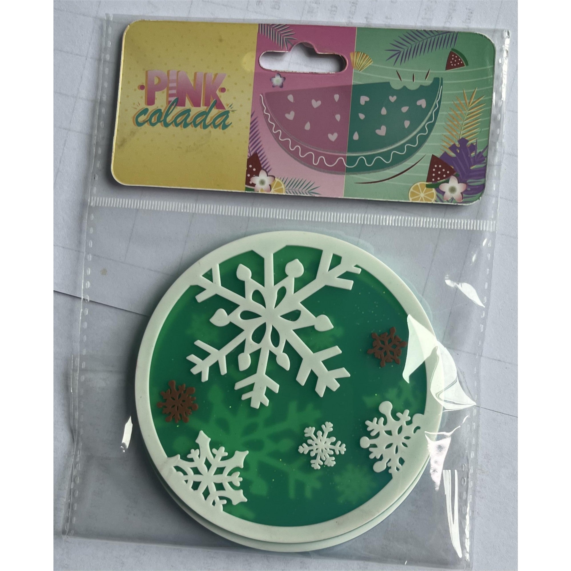 Suport pentru Pahar, Model Fulg de Nea, din PVC, 10 cm, Rezistent la Caldura, Verde