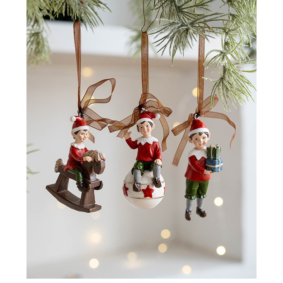 Decoratiune de Craciun, pentru Brad, Model Elf pe Glob, 10 x 4 cm, din Rasina, Multicolor