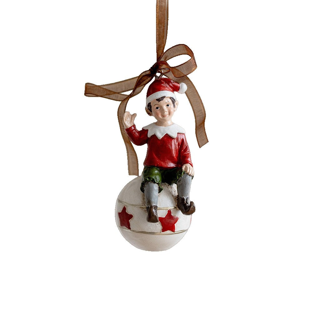 Decoratiune de Craciun, pentru Brad, Model Elf pe Glob, 10 x 4 cm, din Rasina, Multicolor