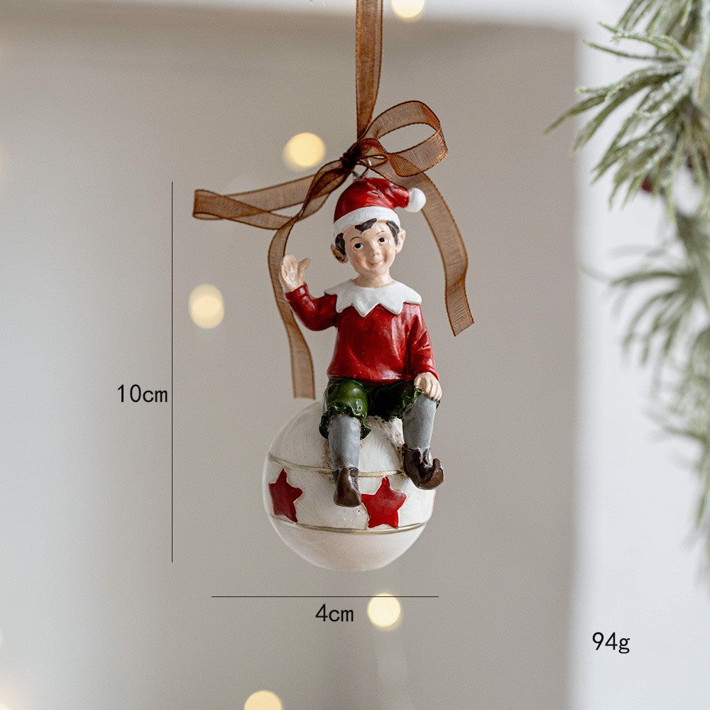 Decoratiune de Craciun, pentru Brad, Model Elf pe Glob, 10 x 4 cm, din Rasina, Multicolor