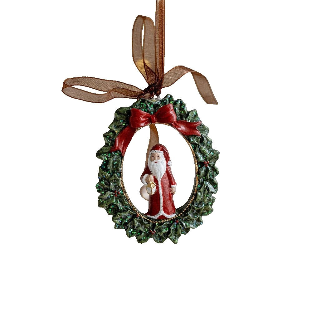 Decoratiune de Craciun, pentru Brad, Model Ghirlanda cu Mos Craciun, 8 x 6.5 cm, din Rasina, Multicolor