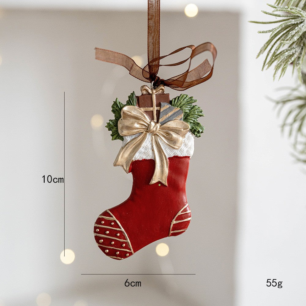 Decoratiune de Craciun, pentru Brad, Model Soseta, 10 x 6 cm, din Rasina, Multicolor