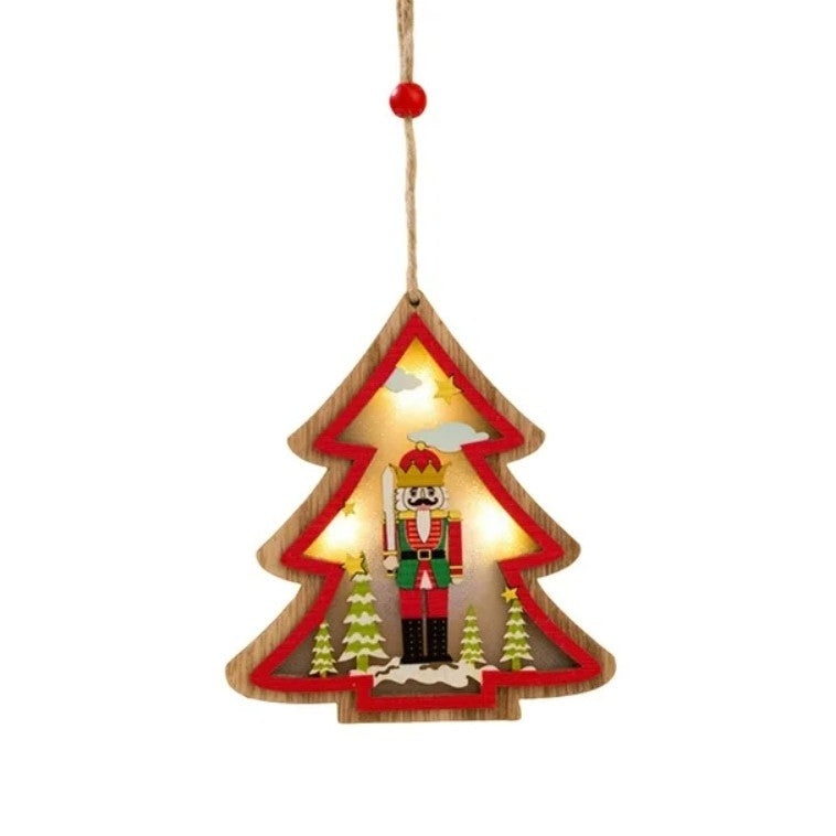 Ornament de Brad, cu Lumini LED, din Lemn, Figurina Spargatorul de Nuci, Model Brad, Multicolor