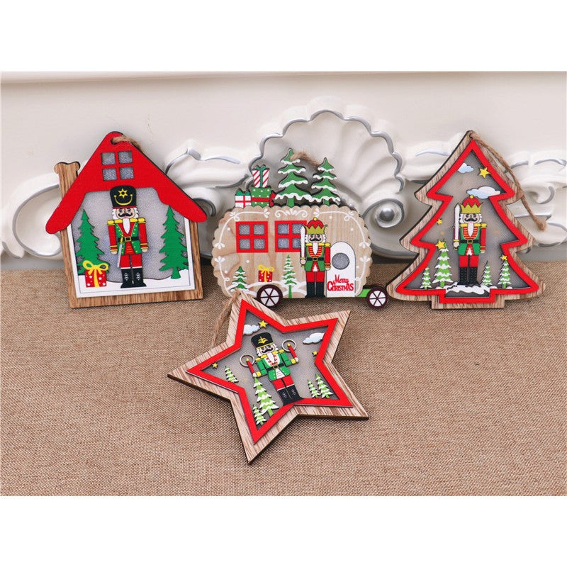 Ornament de Brad, cu Lumini LED, din Lemn, Figurina Spargatorul de Nuci, Model Brad, Multicolor