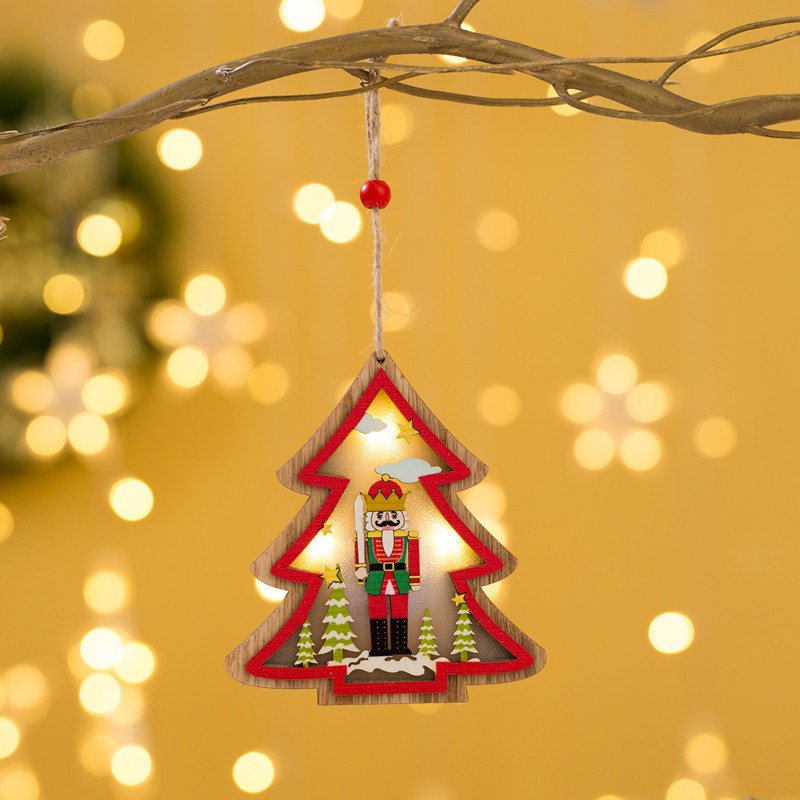 Ornament de Brad, cu Lumini LED, din Lemn, Figurina Spargatorul de Nuci, Model Brad, Multicolor